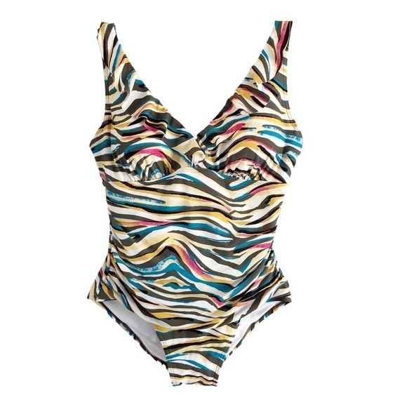 DKNY Ruffle Plunge Underwire Tummy Control One Piece Swimsuit Size 18 NWT - Picture 15 of 15